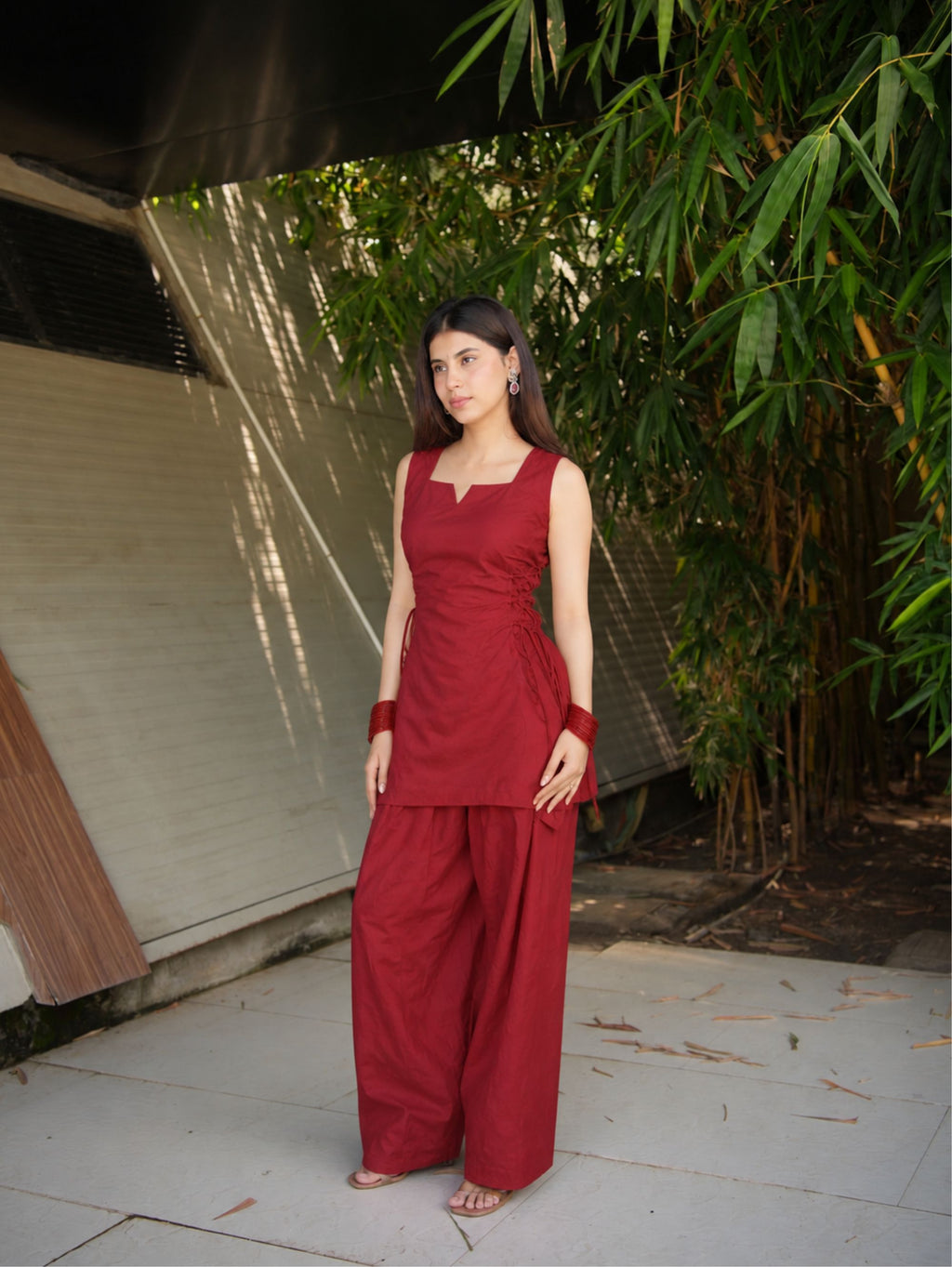 Rati Red Monochrome Two Piece Farshi Set