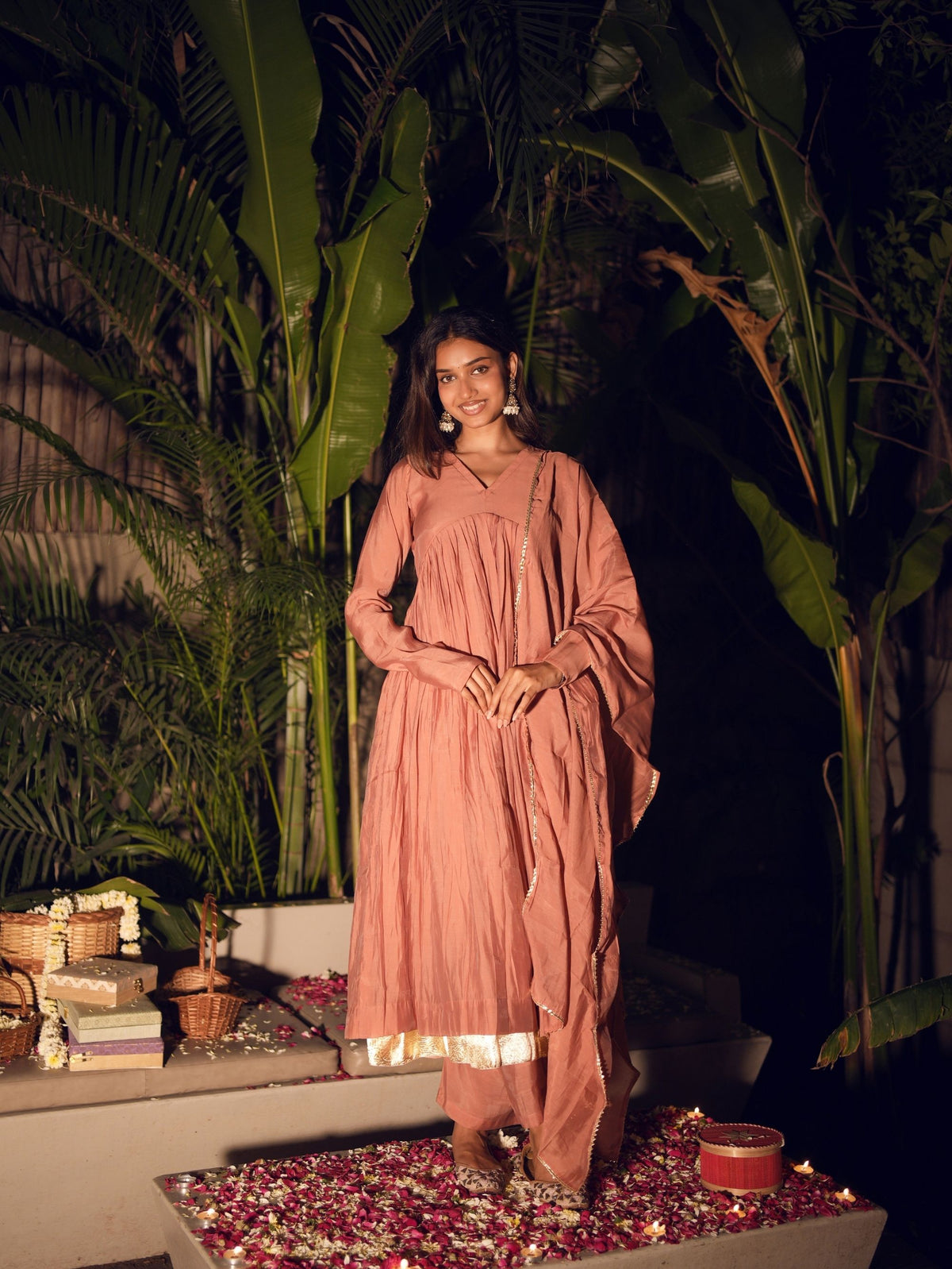 Barfi Peach Three Piece Alia Cut Anarkali Set
