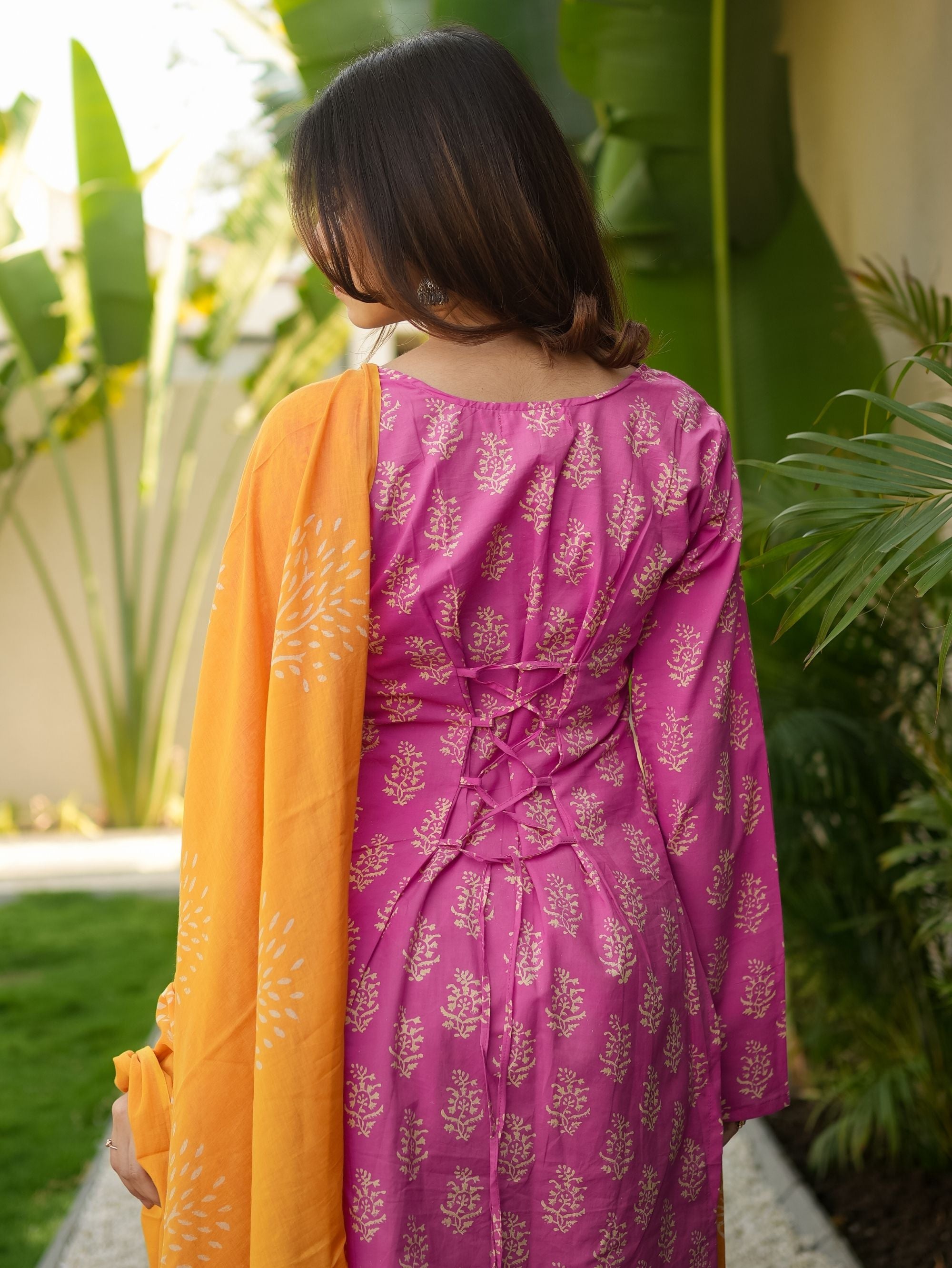 Rosebella Pink Cotton Kurta Set with Farshi Salwar and Cotton Dupatta