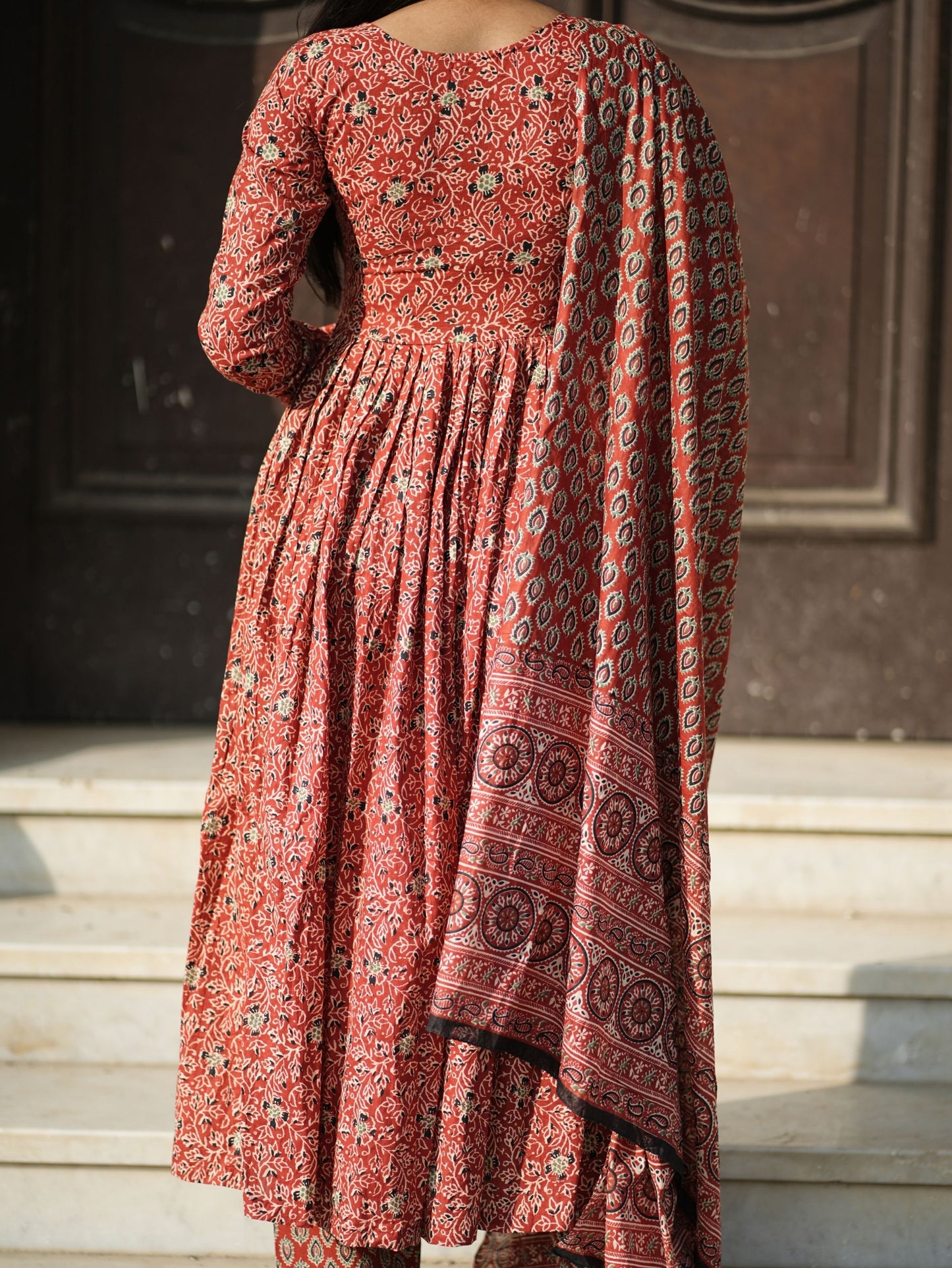 Madhubala Red Cotton Anarkali Suit Set