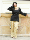 Pia Black & Beige Three Piece Farshi Set with Cotton Dupatta