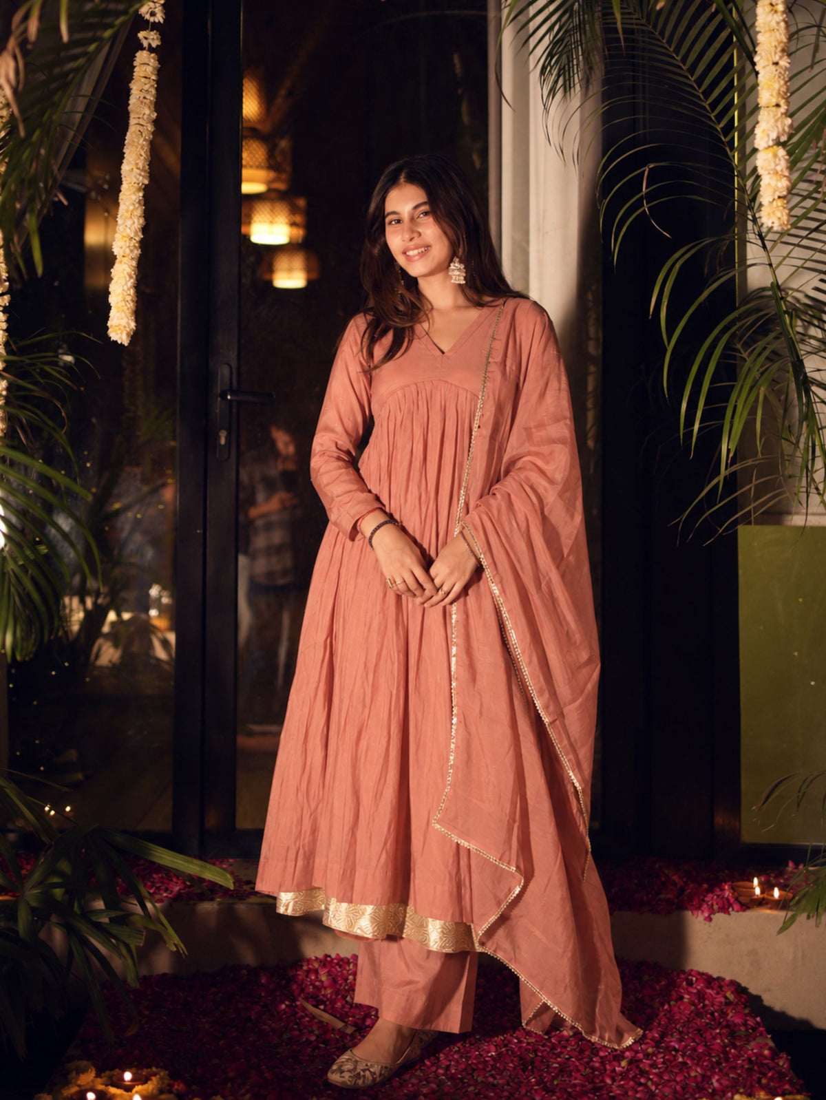 Barfi Peach Three Piece Alia Cut Anarkali Set