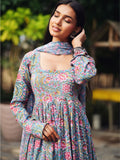Razi Pink & Blue Handblock Cotton Three Piece Kurta Set with Kota Doriya Dupatta