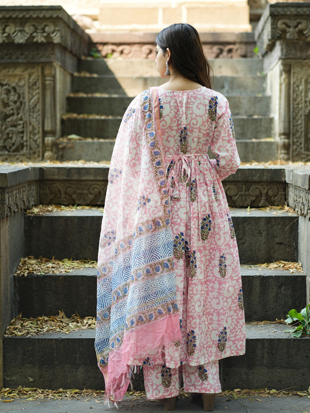 Gulrez Pink and White Three Piece Anarkali Set