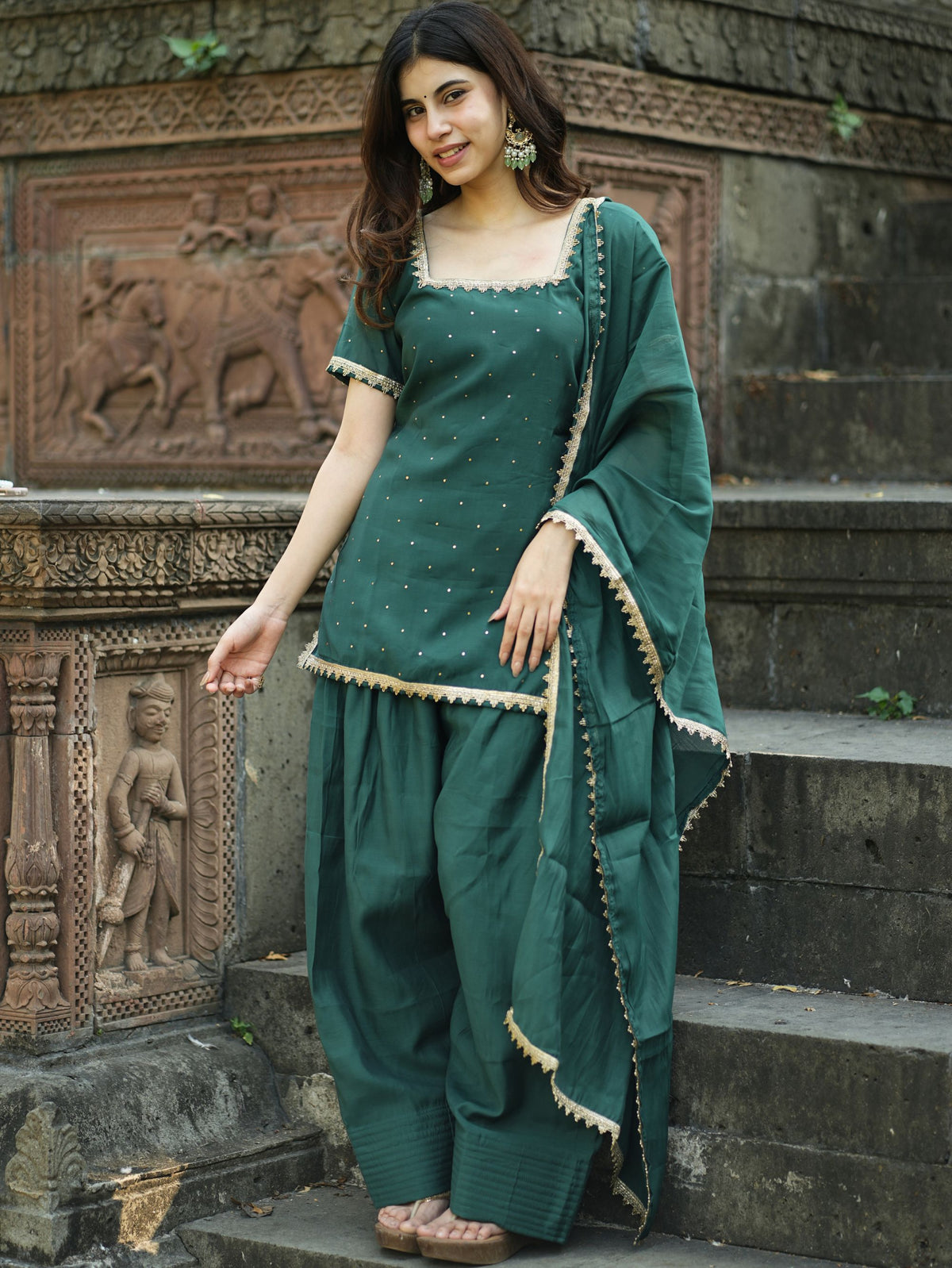 Mayur Green Three Piece Farshi Set