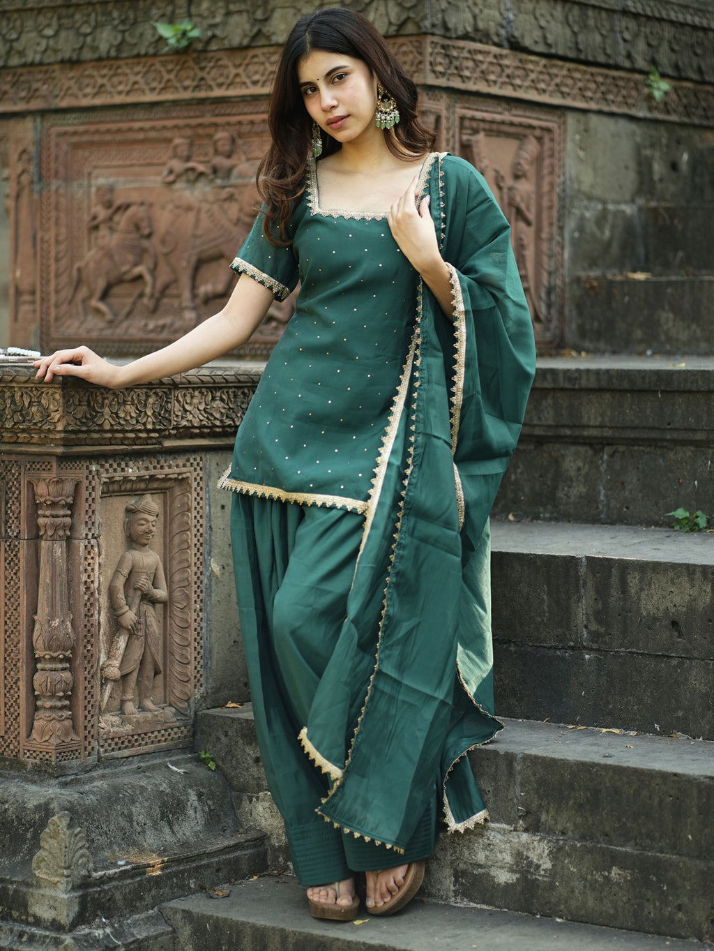 Mayur Green Three Piece Farshi Set