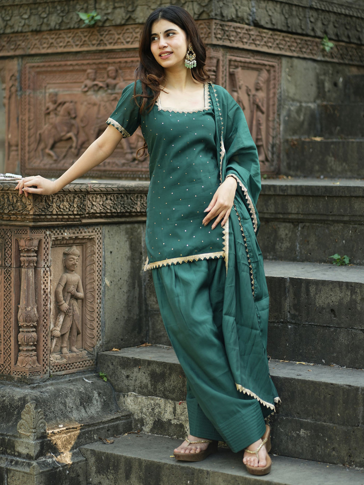 Mayur Green Three Piece Farshi Set