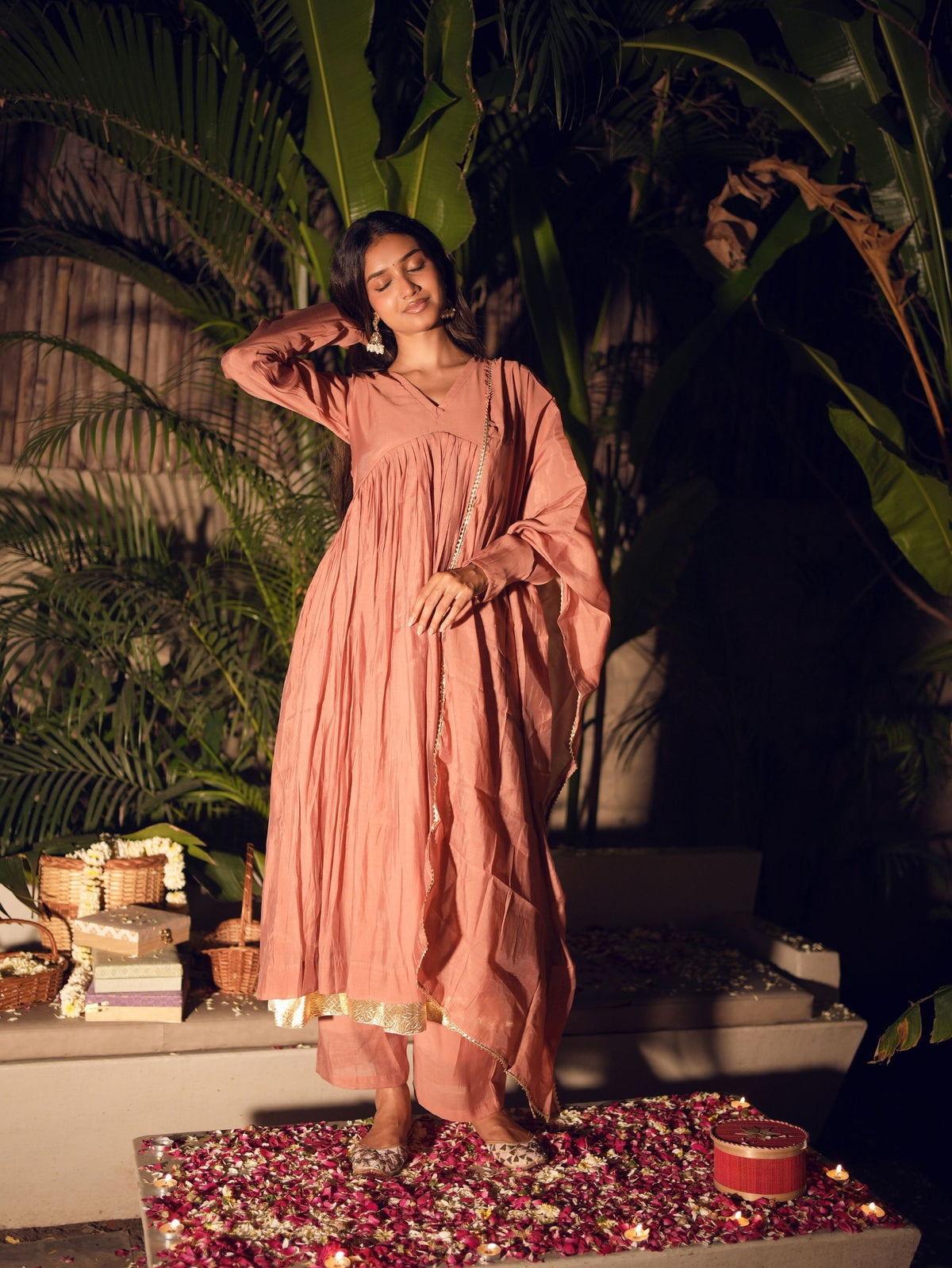 Barfi Peach Three Piece Alia Cut Anarkali Set