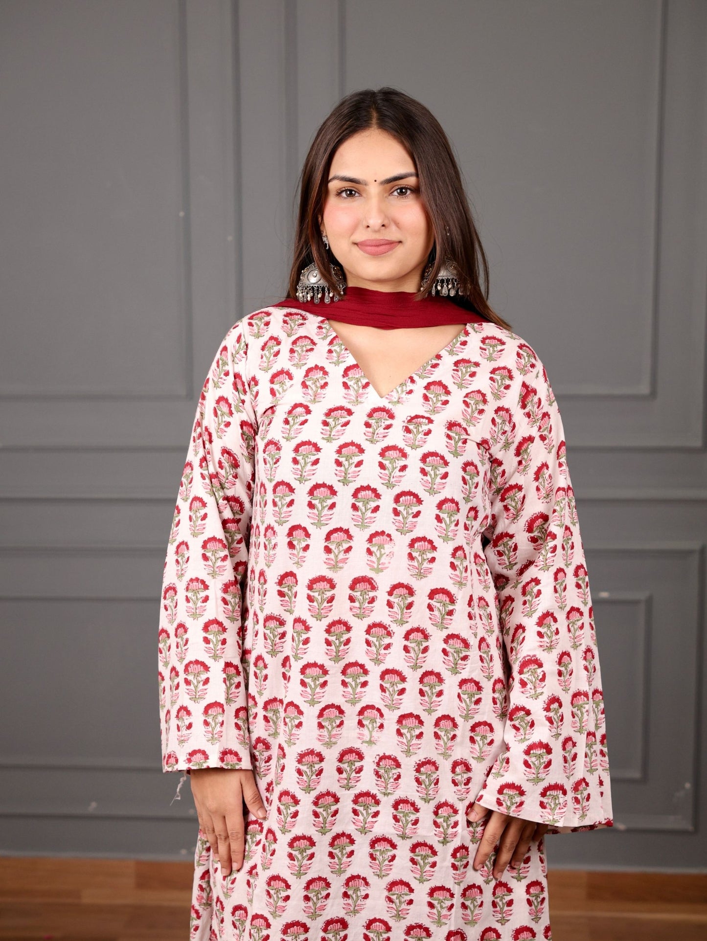 Gulbahar Cotton Farshi Salwar Suit Set with Chiffon Dupatta