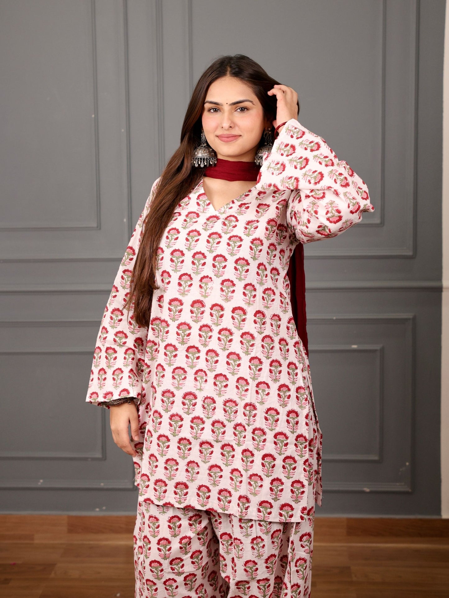 Gulbahar Cotton Farshi Salwar Suit Set with Chiffon Dupatta