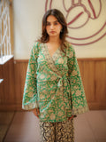 Mint Pista Handblock Wrap Top & Palazzo Set for Women