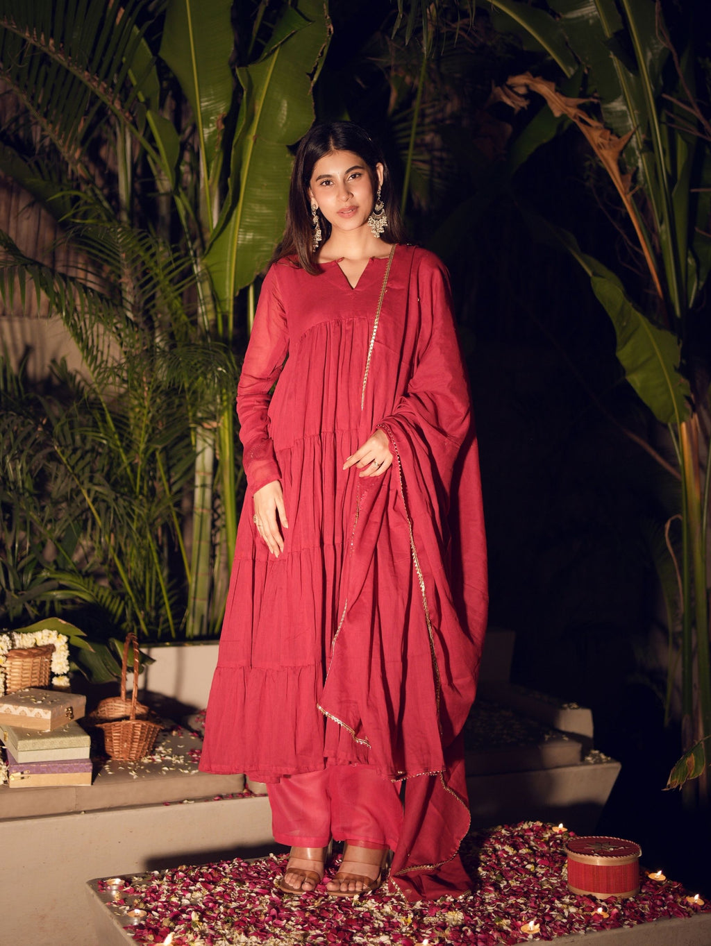 Rasbella Red Tiered Anarkali Set