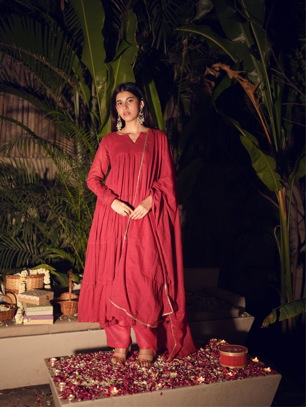 Rasbella Red Tiered Anarkali Set