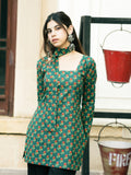 Aaira Green Printed Short Kurti with Scarf Detail