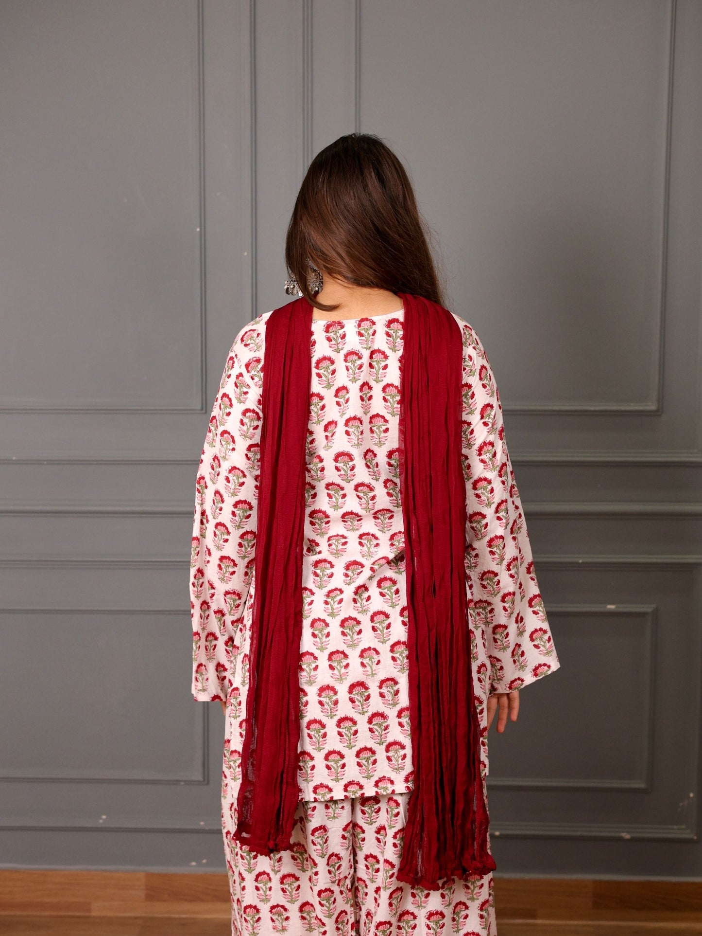 Gulbahar Cotton Farshi Salwar Suit Set with Chiffon Dupatta