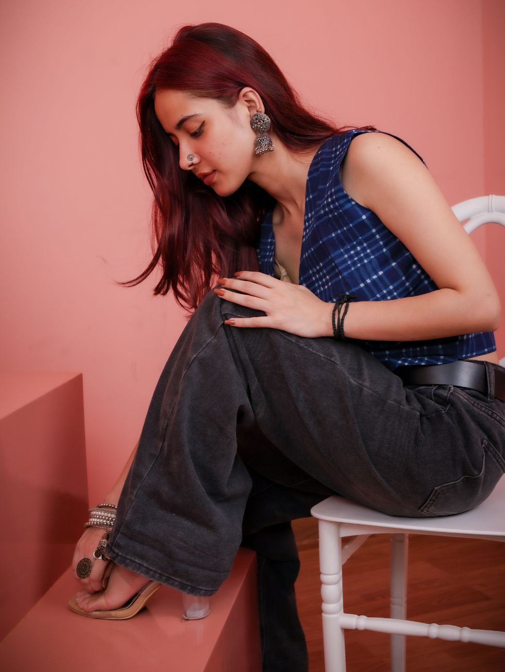 Indigo Checkered Vest Top