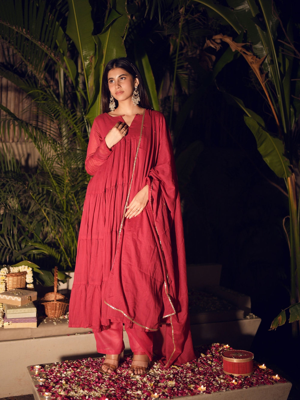 Rasbella Red Tiered Anarkali Set