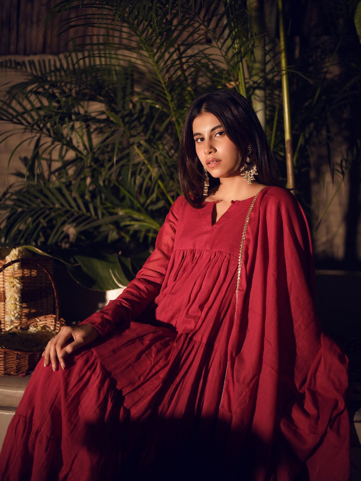 Rasbella Red Tiered Anarkali Set
