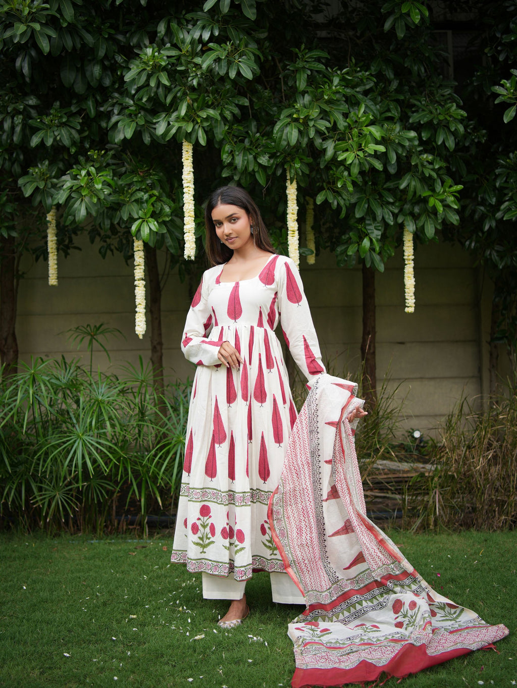 Shagun Red & White Three Piece Anarkali Set