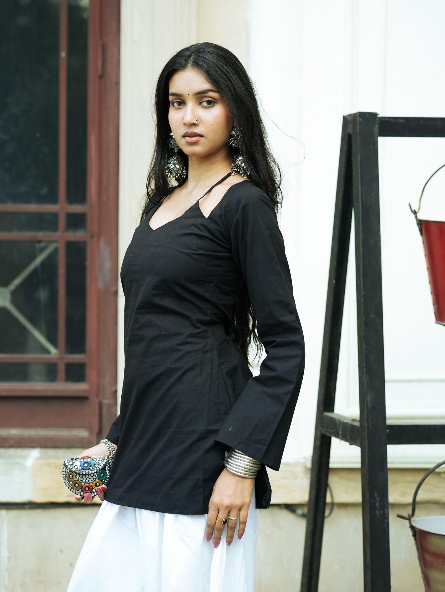 Tarana Black Halter Neck Short Kurti