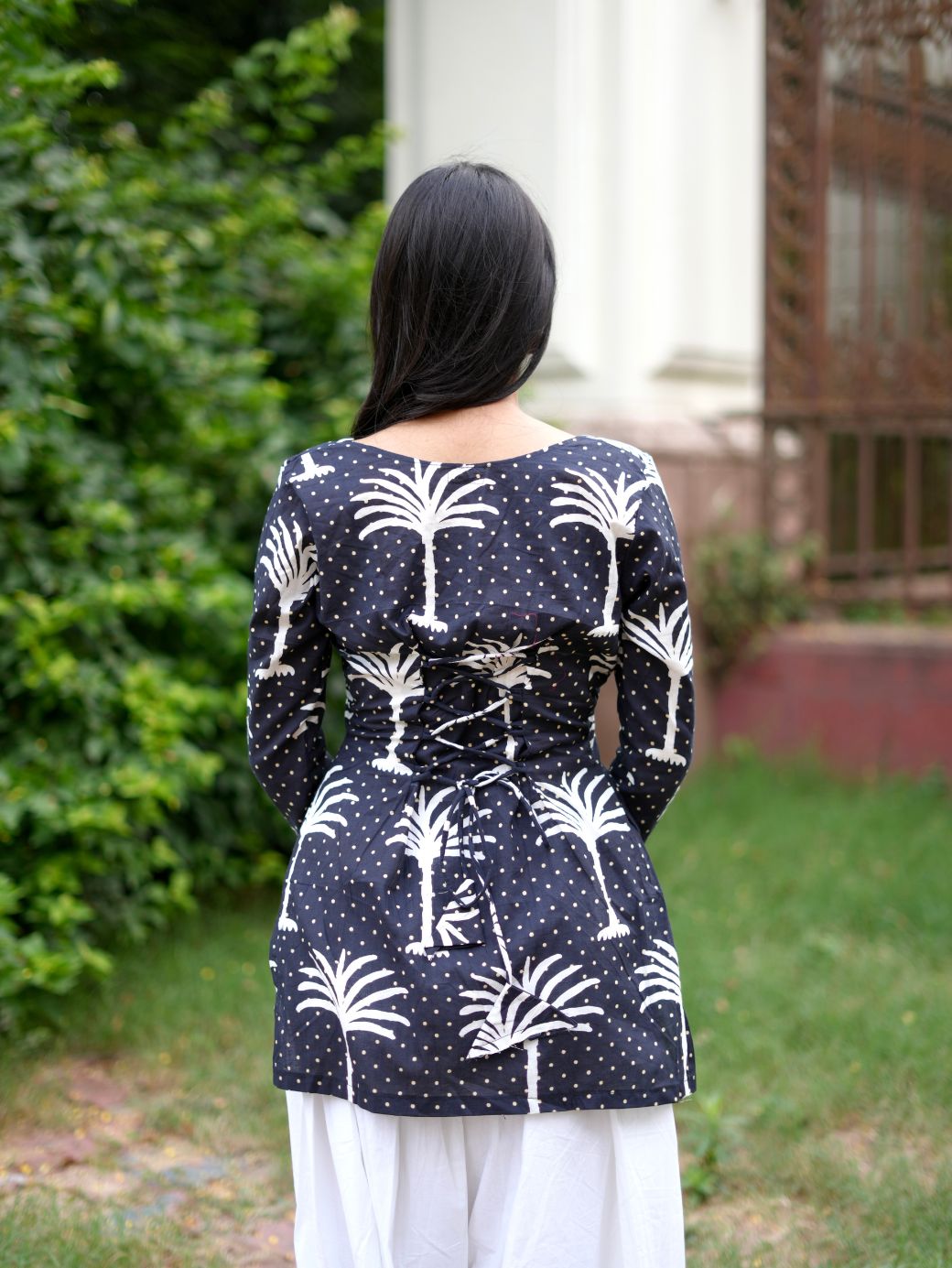 Palm Tree Print Cotton Kurti with Farshi Salwar