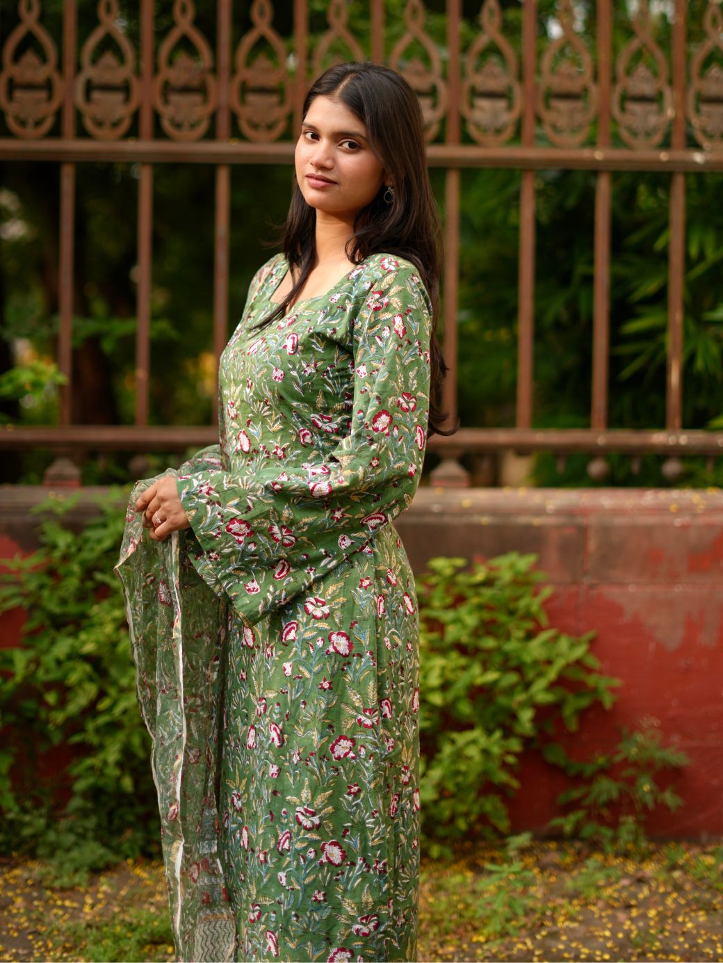 Emerald Blossom Cotton Kurta Set