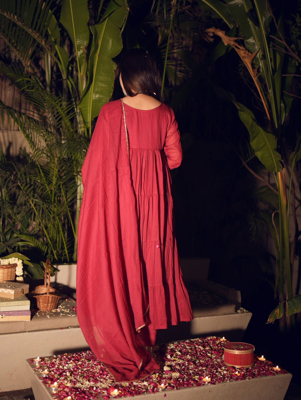 Rasbella Red Tiered Anarkali Set