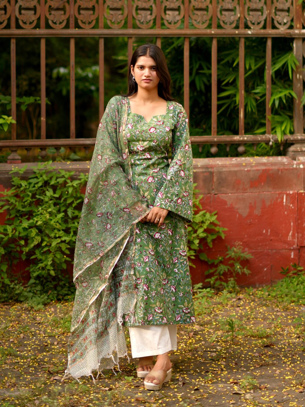 Emerald Blossom Cotton Kurta Set