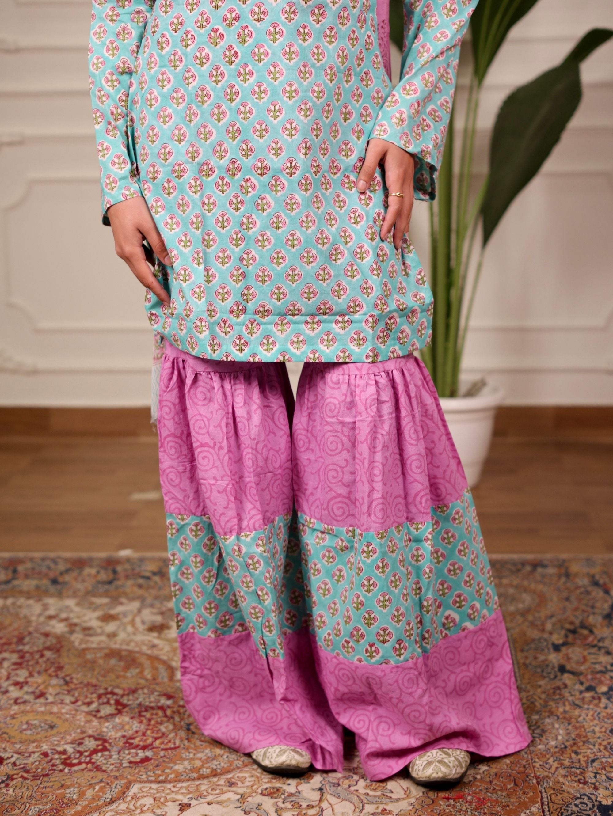 Shabnam Cotton Sharara Set with Chiffon Dupatta