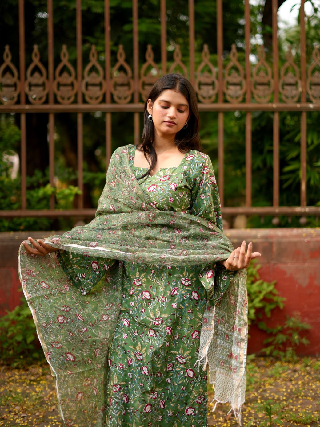 Emerald Blossom Cotton Kurta Set