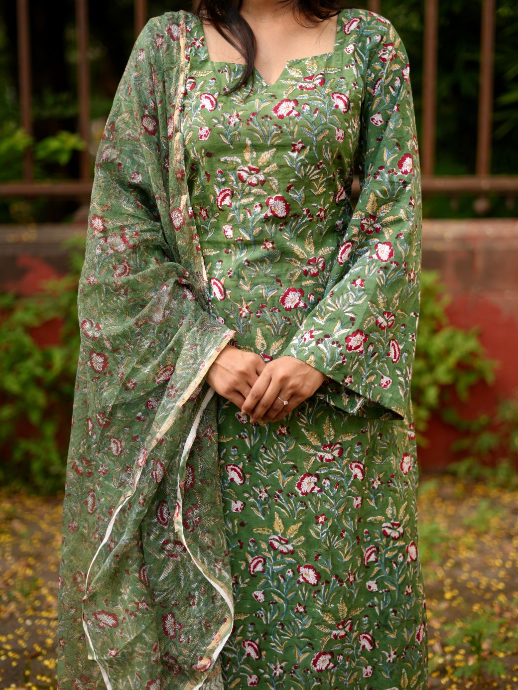 Emerald Blossom Cotton Kurta Set