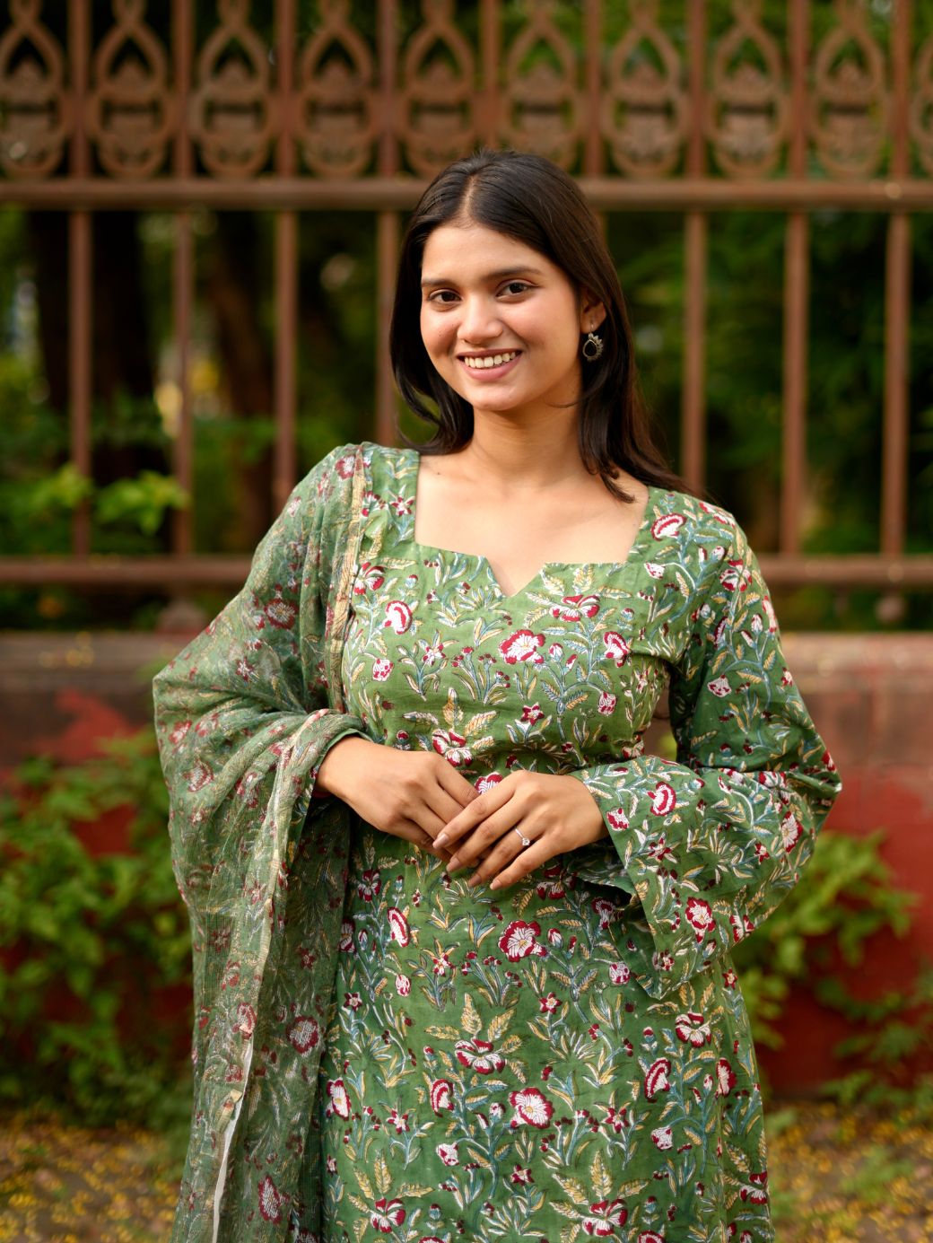 Emerald Blossom Cotton Kurta Set