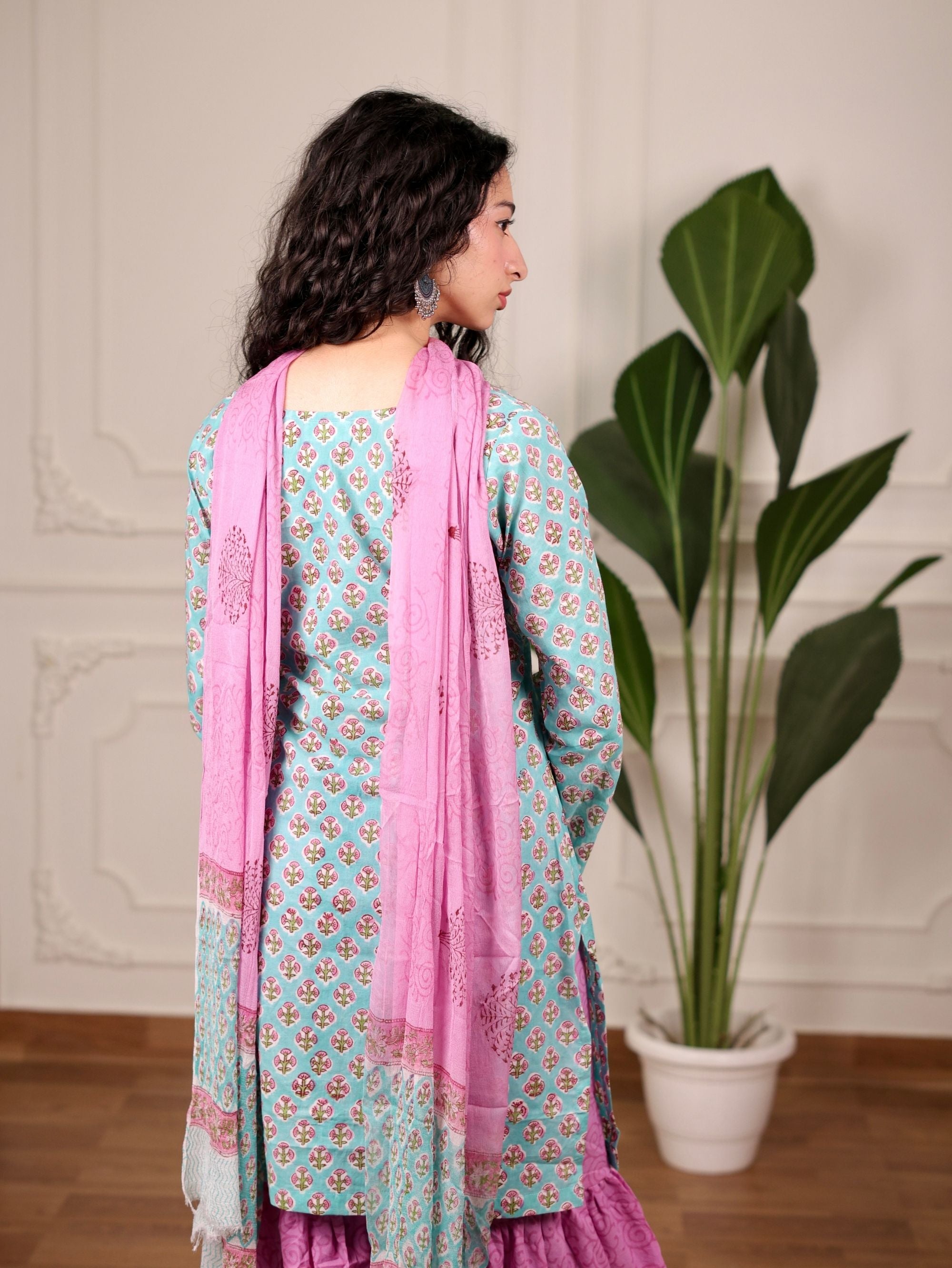 Shabnam Cotton Sharara Set with Chiffon Dupatta