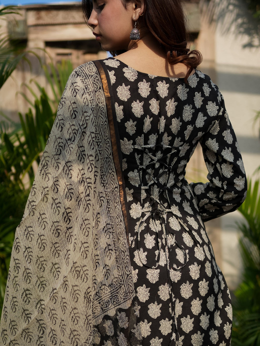 Jasmin Black Cotton Kurta Set with Farshi Salwar with Cotton Dupatta