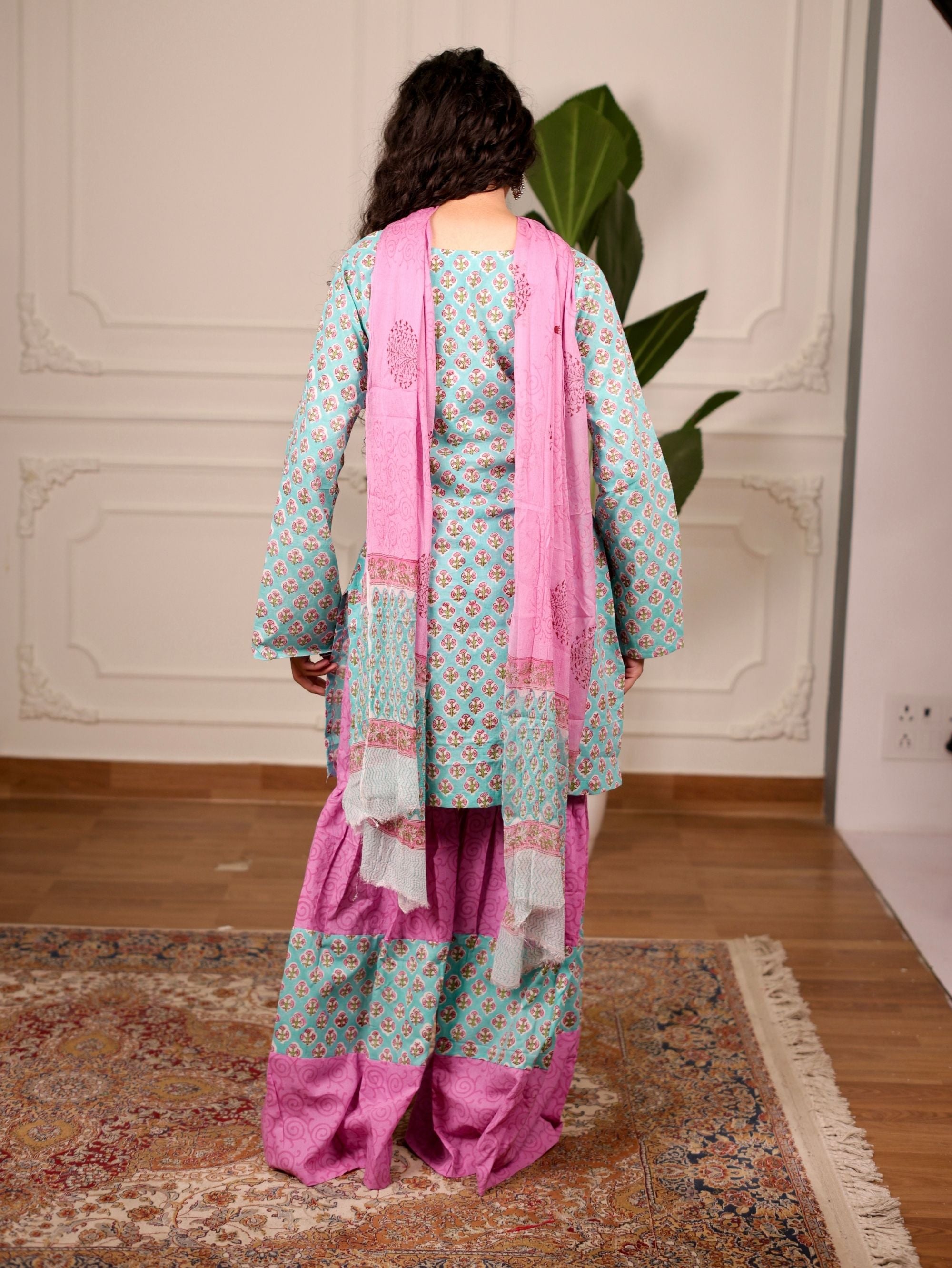 Shabnam Cotton Sharara Set with Chiffon Dupatta