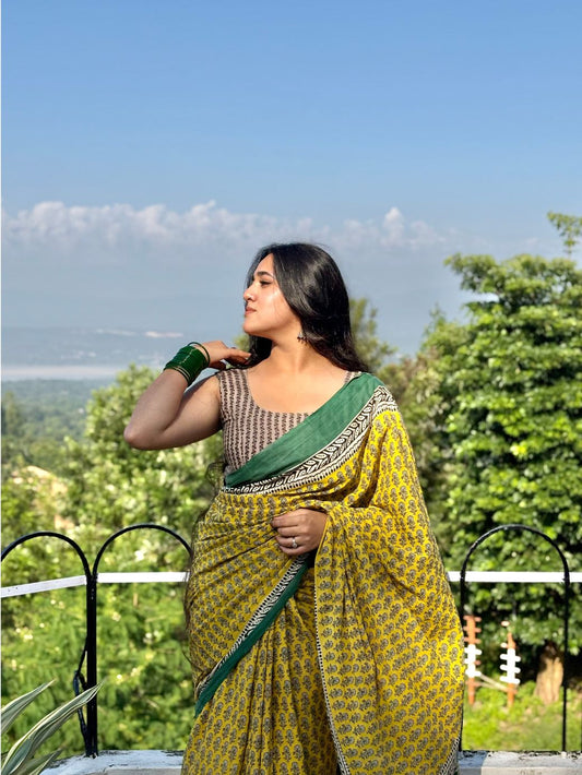 Kriti Mustard Meadow Cotton Saree