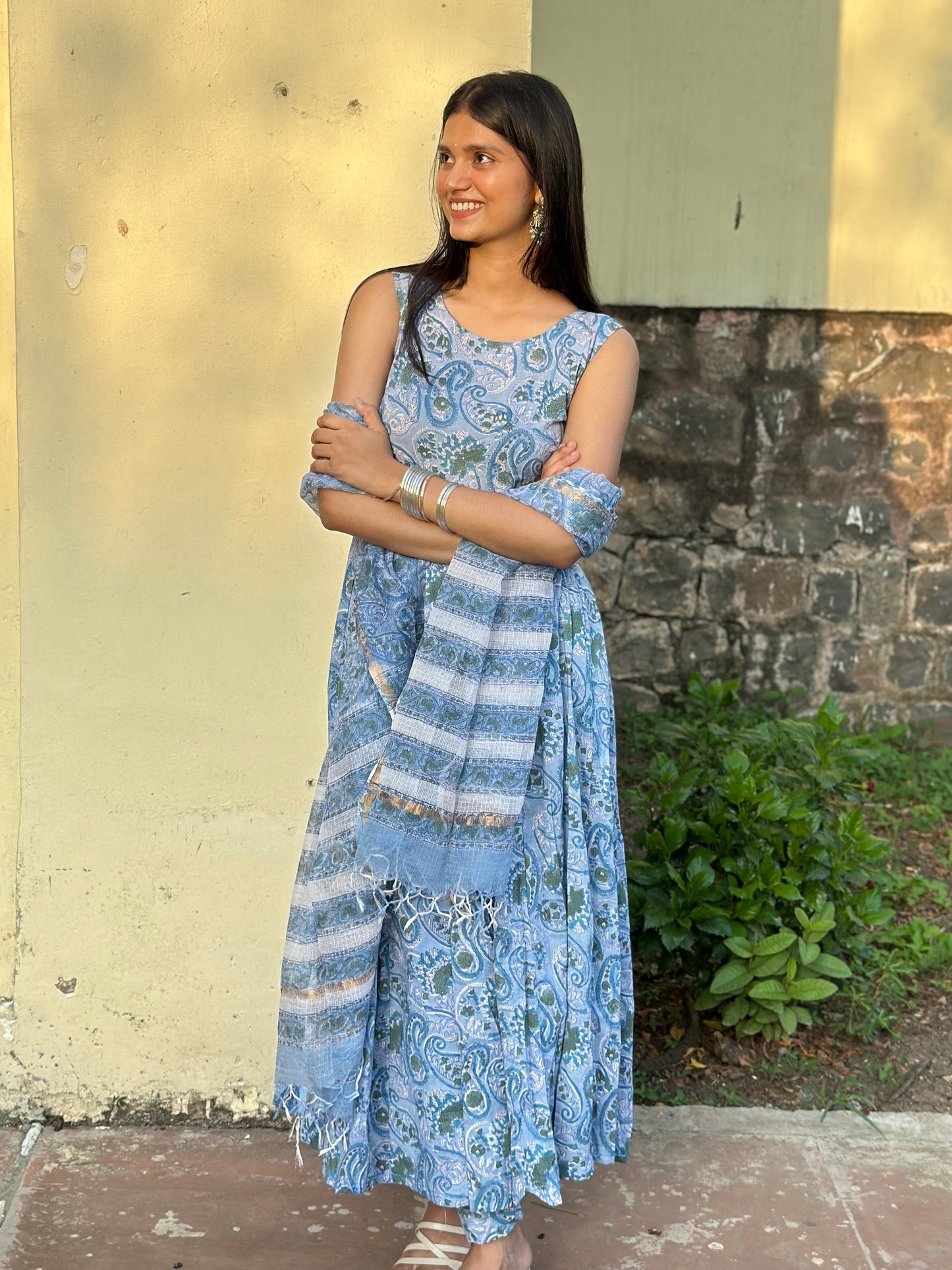 Powder blue block printed set