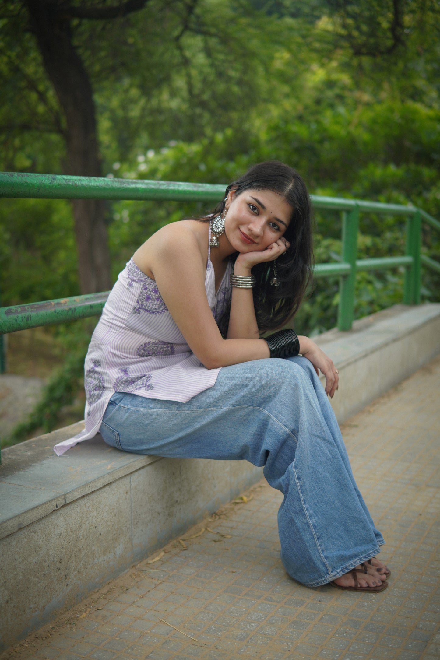Tie me lavender handblock kurti