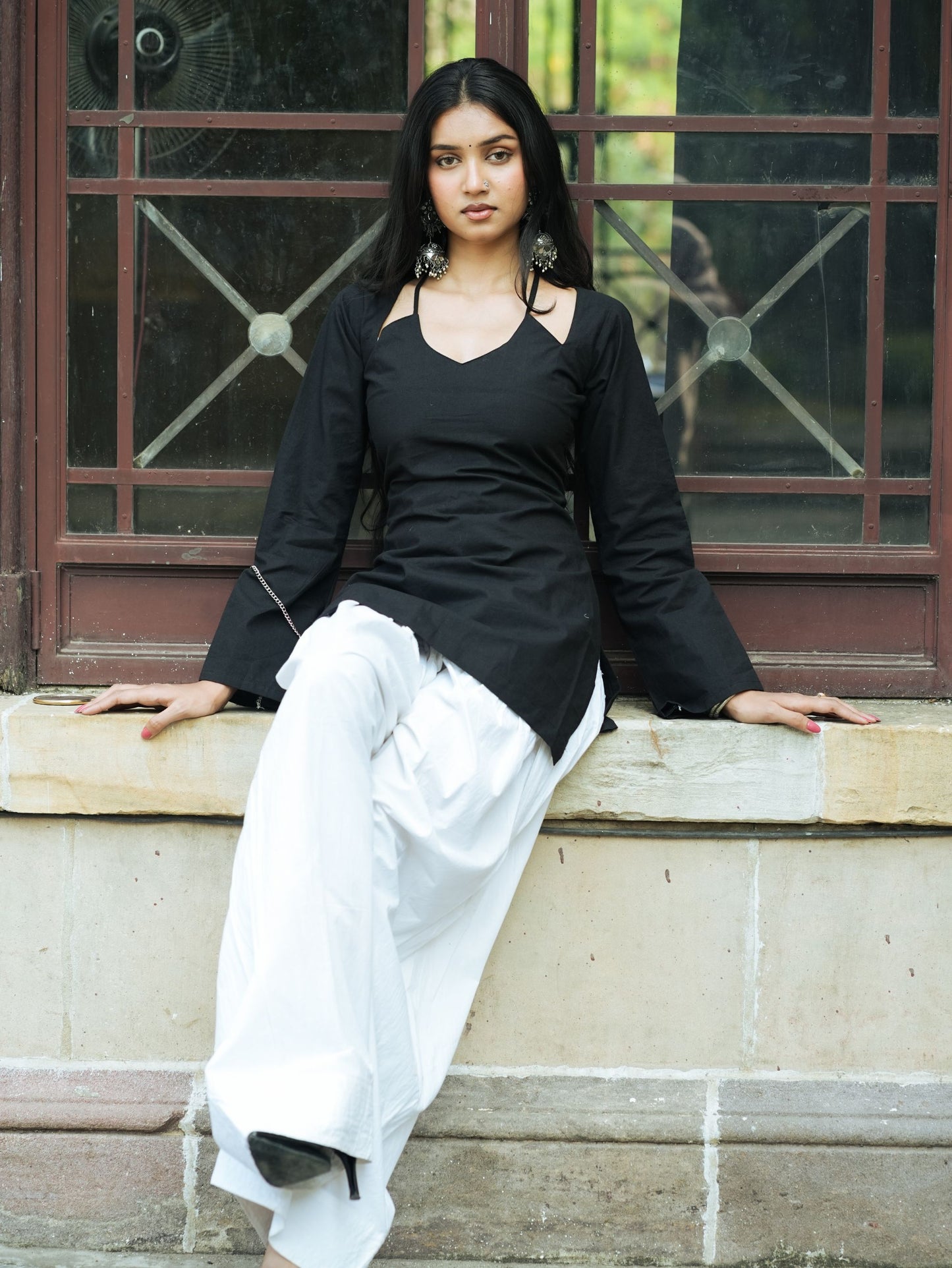 Tarana Black Halter Neck Short Kurti