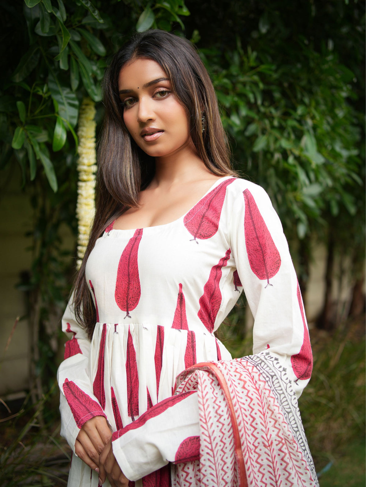 Shagun Red & White Three Piece Anarkali Set