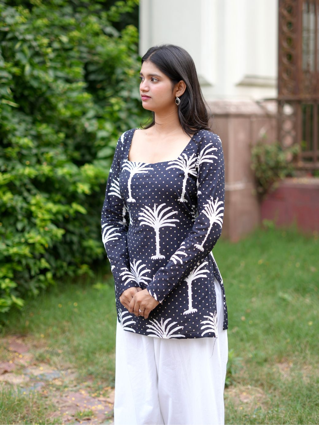 Palm Tree Print Cotton Kurti with Farshi Salwar
