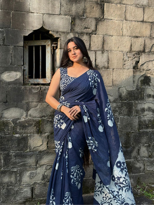 Midnight Bloom Cotton Saree