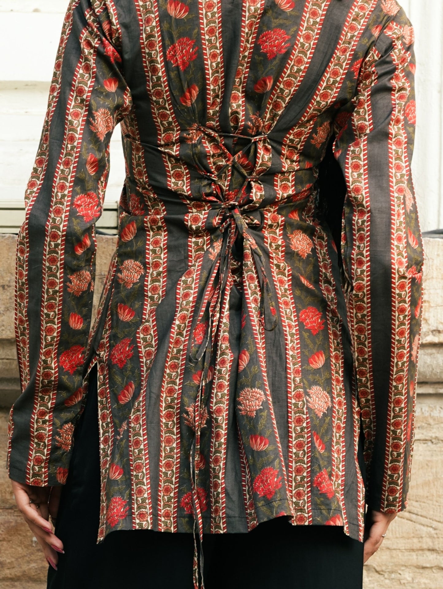 Simran Black Printed Short Kurti with Scarf Detail