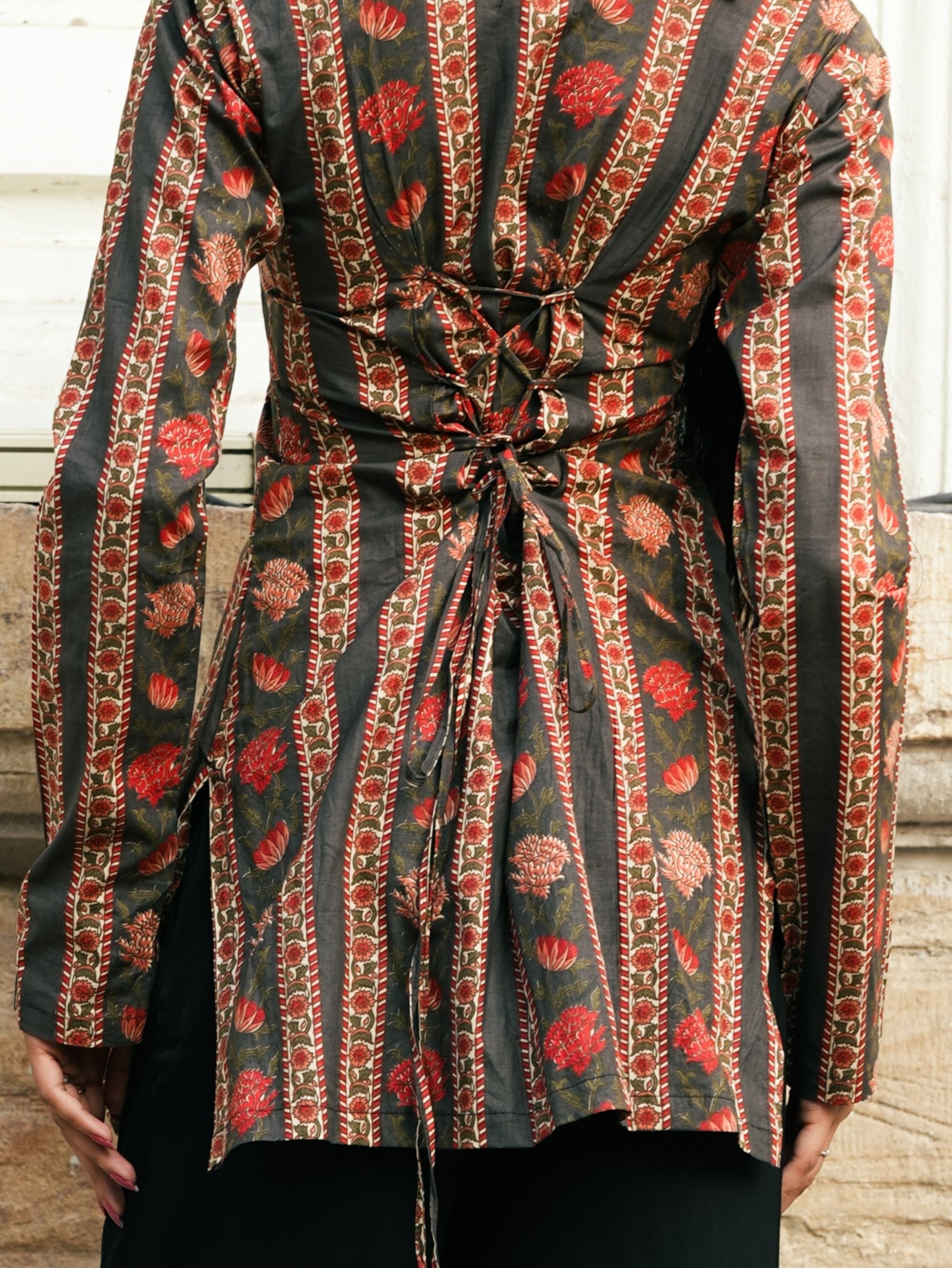 Simran Black Printed Short Kurti with Scarf Detail