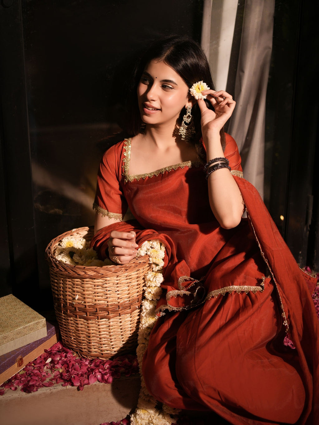 Kesar Gul Orange Three Piece Farshi Set