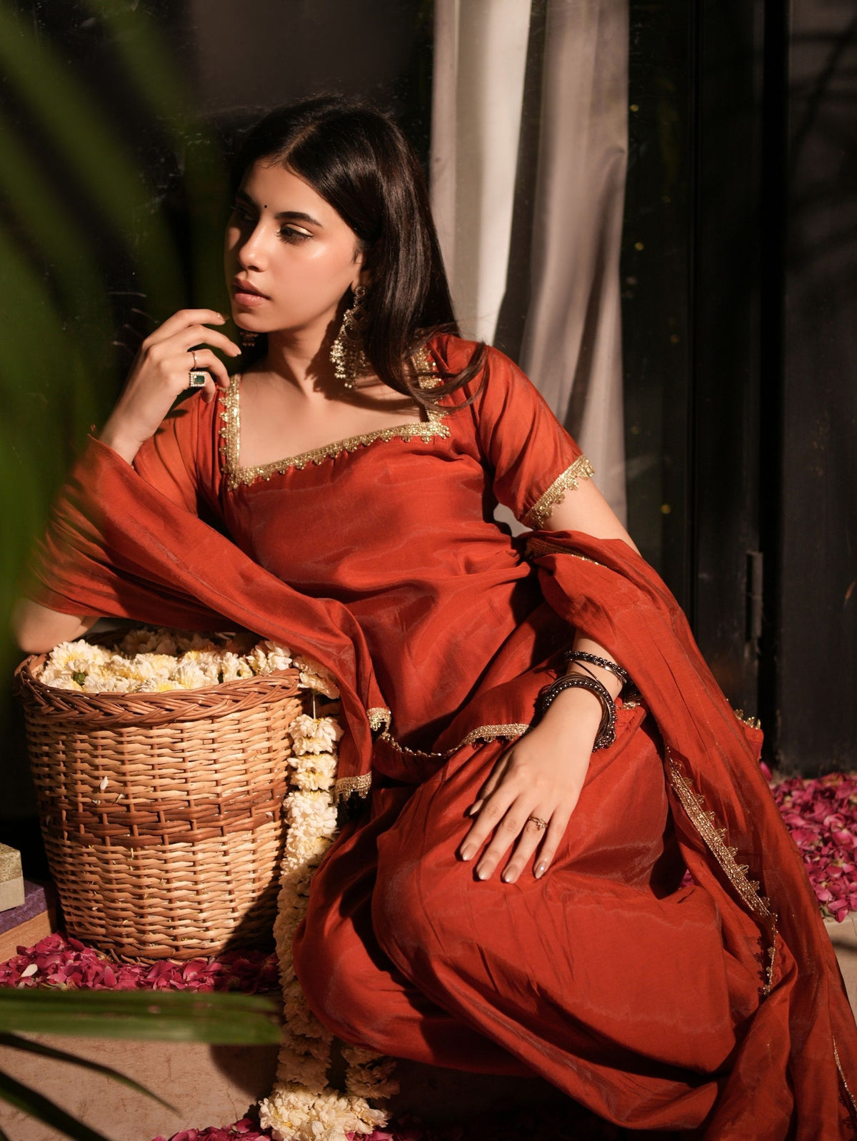 Kesar Gul Orange Three Piece Farshi Set