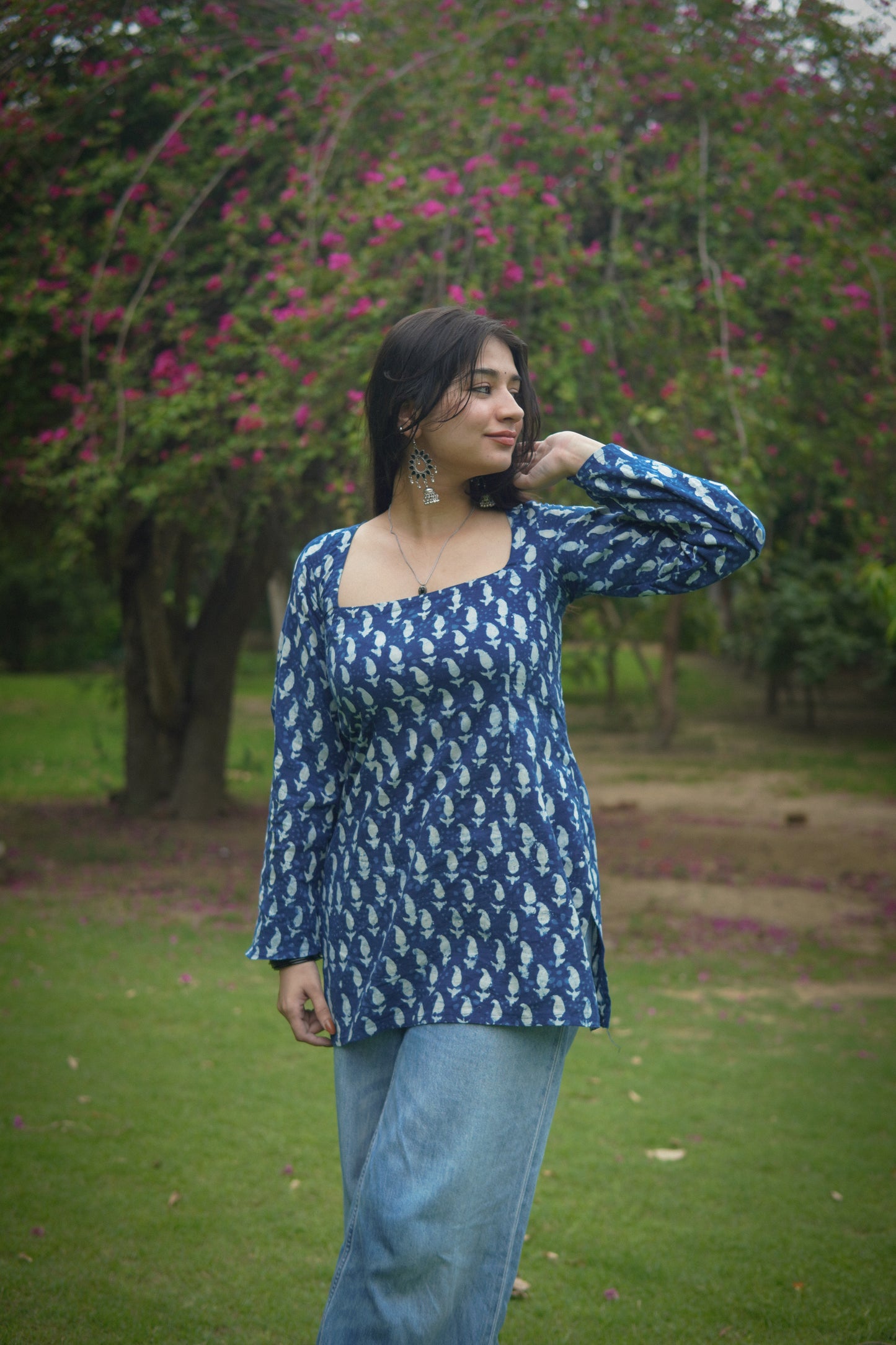 Tied back indigo bagru kurti