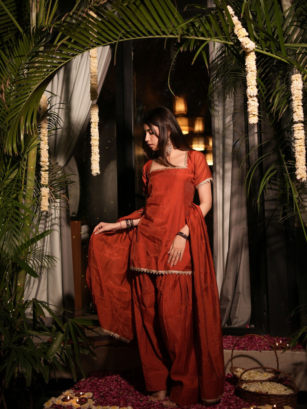 Kesar Gul Orange Three Piece Farshi Set