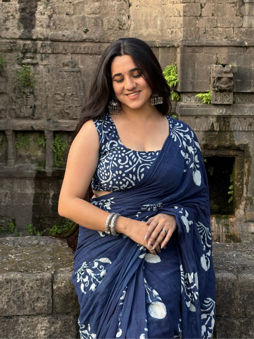 Midnight Bloom Cotton Saree