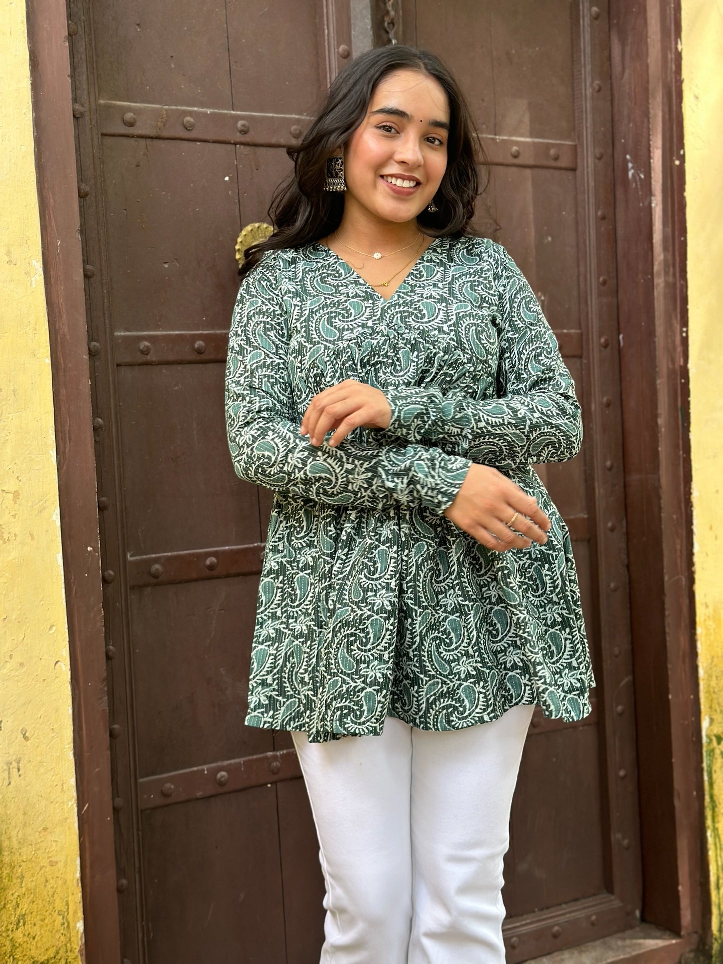 Green paisley Kantha kurta